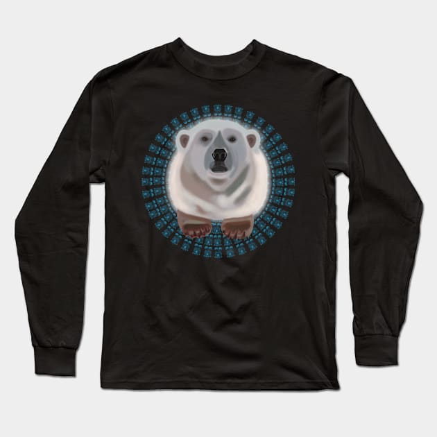 Polar Bear on blue bear pattern Long Sleeve T-Shirt by KateVanFloof